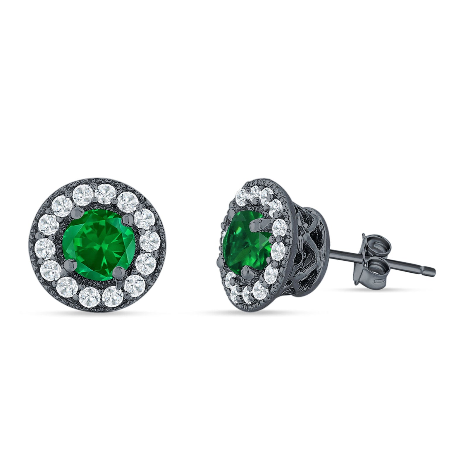 Round Halo Stud Earring Cubic Zirconia 925 Sterling Silver