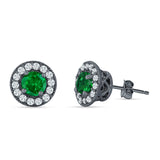 Round Halo Stud Earring Cubic Zirconia 925 Sterling Silver