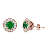 Round Halo Stud Earring Cubic Zirconia 925 Sterling Silver
