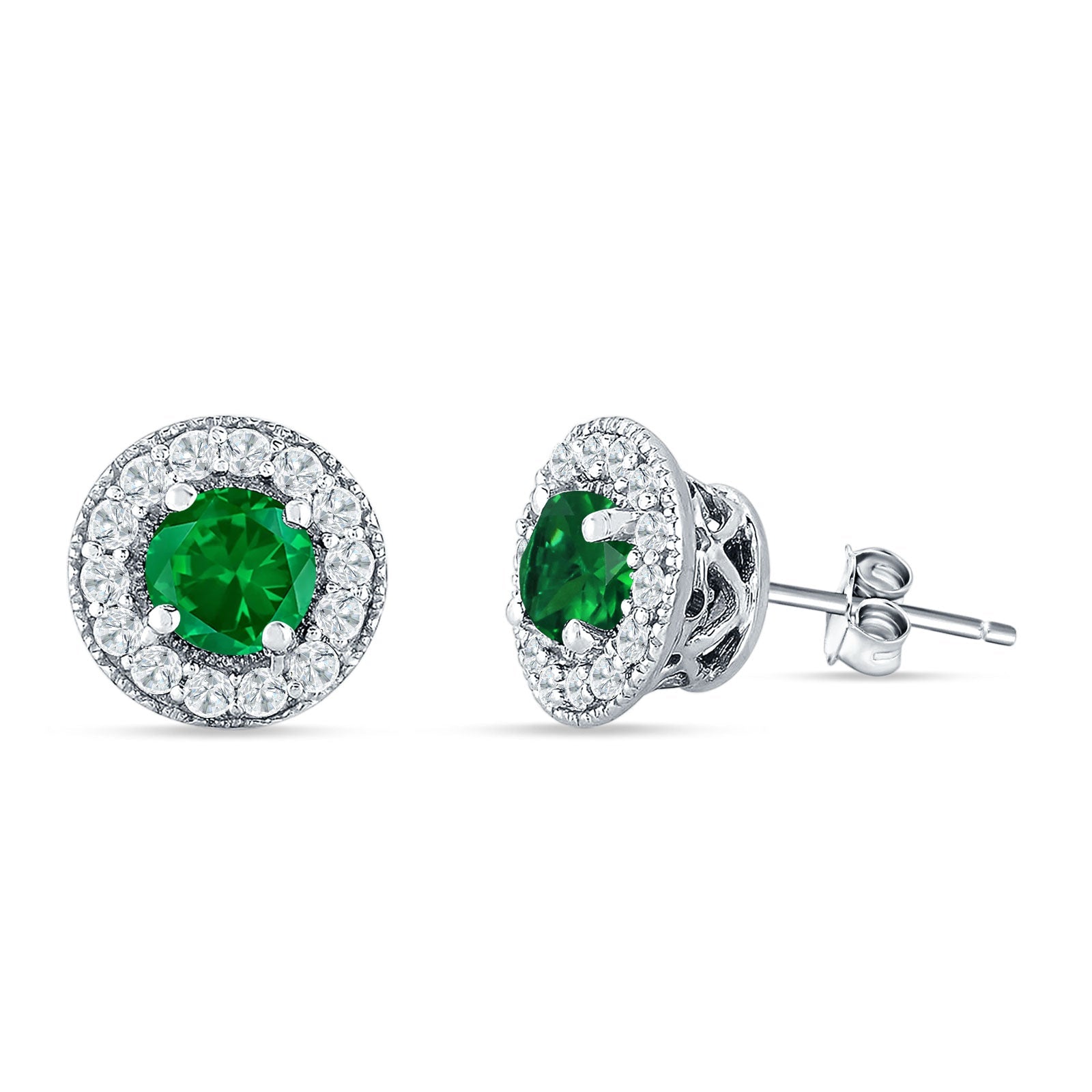 Round Halo Stud Earring Cubic Zirconia 925 Sterling Silver