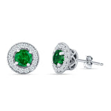Round Halo Stud Earring Cubic Zirconia 925 Sterling Silver