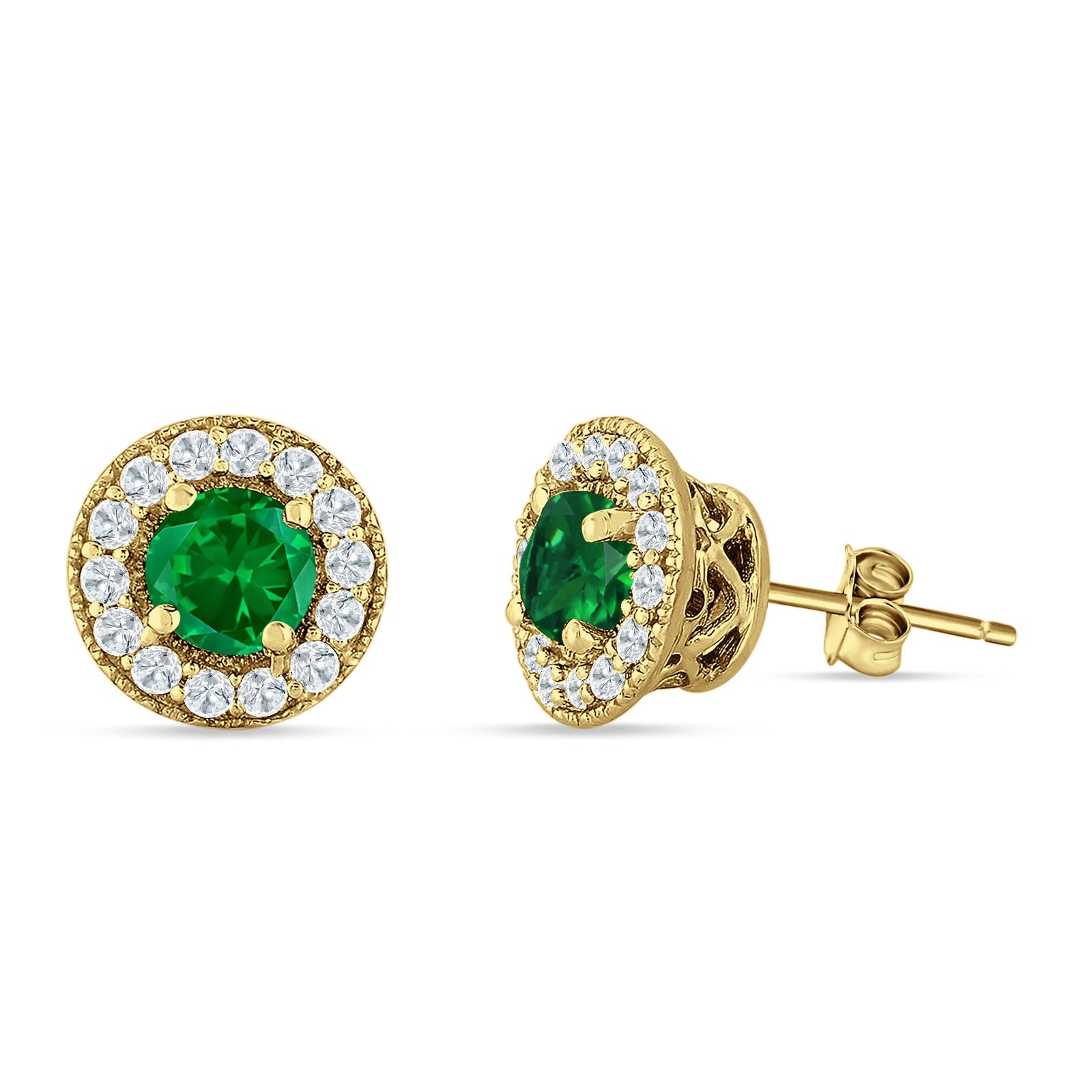 Round Halo Stud Earring Cubic Zirconia 925 Sterling Silver