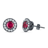 Round Halo Stud Earring Cubic Zirconia 925 Sterling Silver