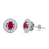 Round Halo Stud Earring Cubic Zirconia 925 Sterling Silver