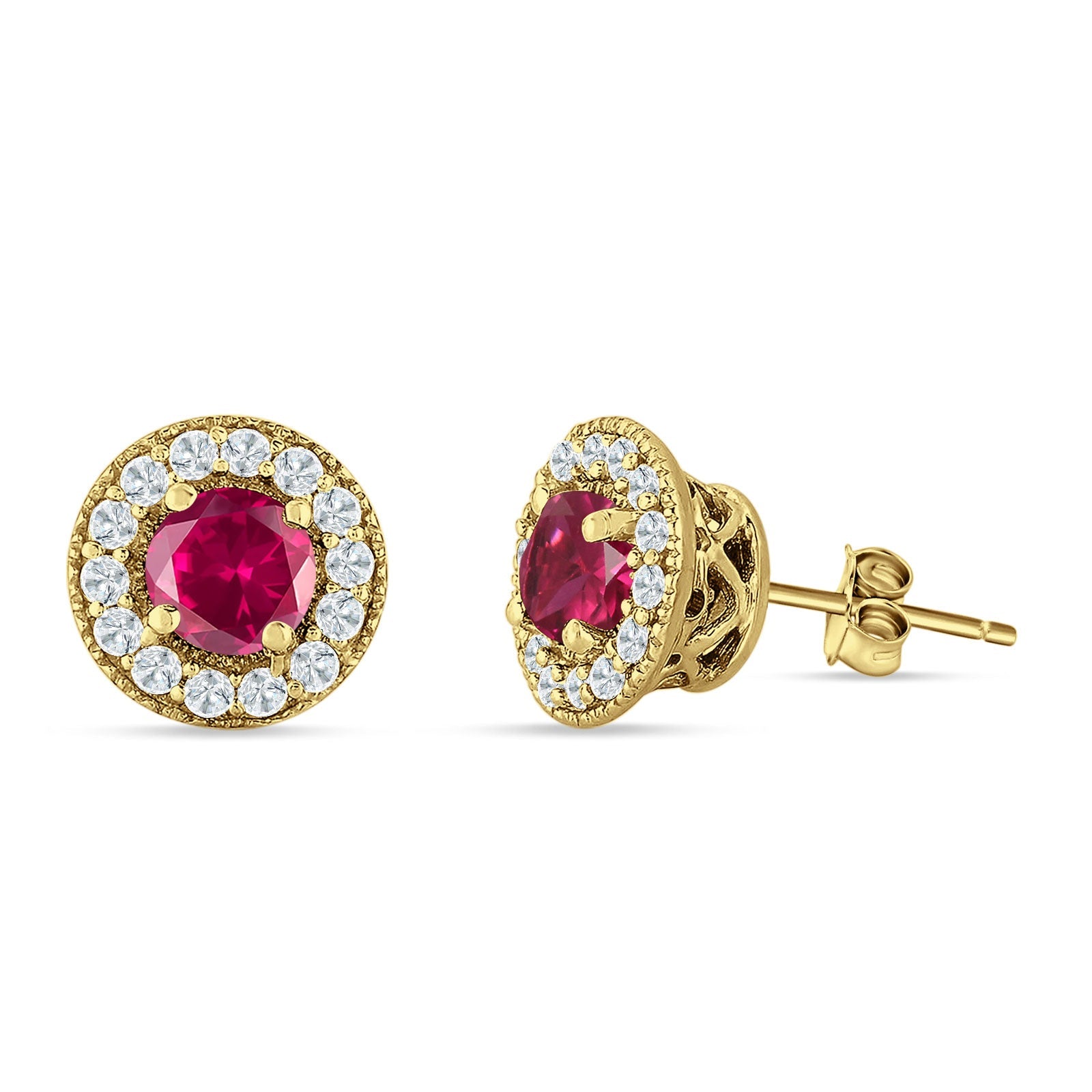 Round Halo Stud Earring Cubic Zirconia 925 Sterling Silver