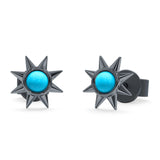 Minimalist Sun Black Onyx & Turquoise Stud Earring 925 Sterling Silver