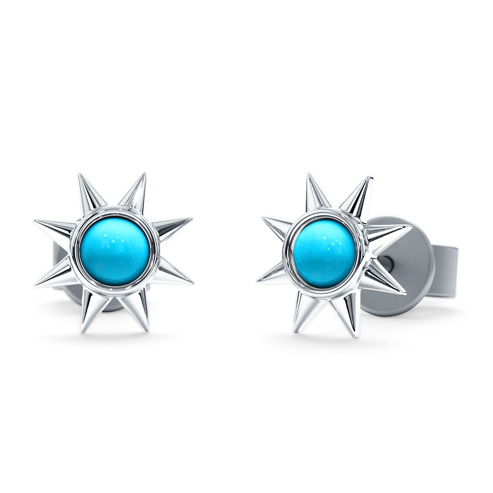 Minimalist Sun Black Onyx & Turquoise Stud Earring 925 Sterling Silver