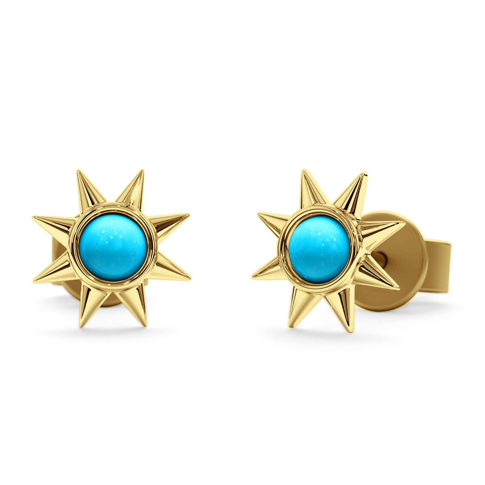 Minimalist Sun Black Onyx & Turquoise Stud Earring 925 Sterling Silver