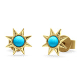Minimalist Sun Black Onyx & Turquoise Stud Earring 925 Sterling Silver