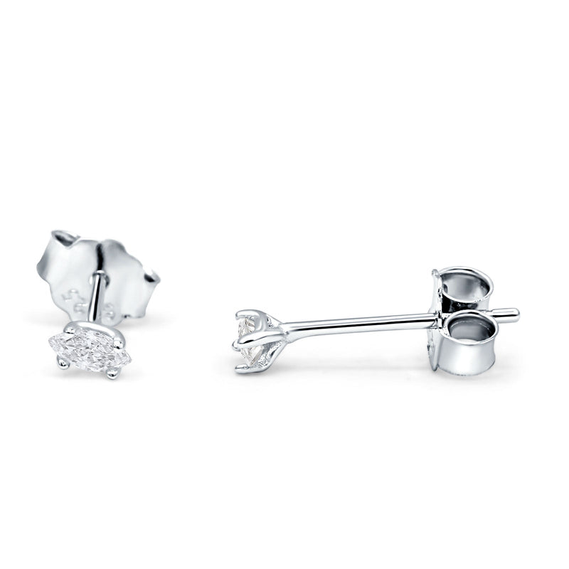 Marquise Cubic Zirconia Stud Earring Push Back 925 Sterling Silver