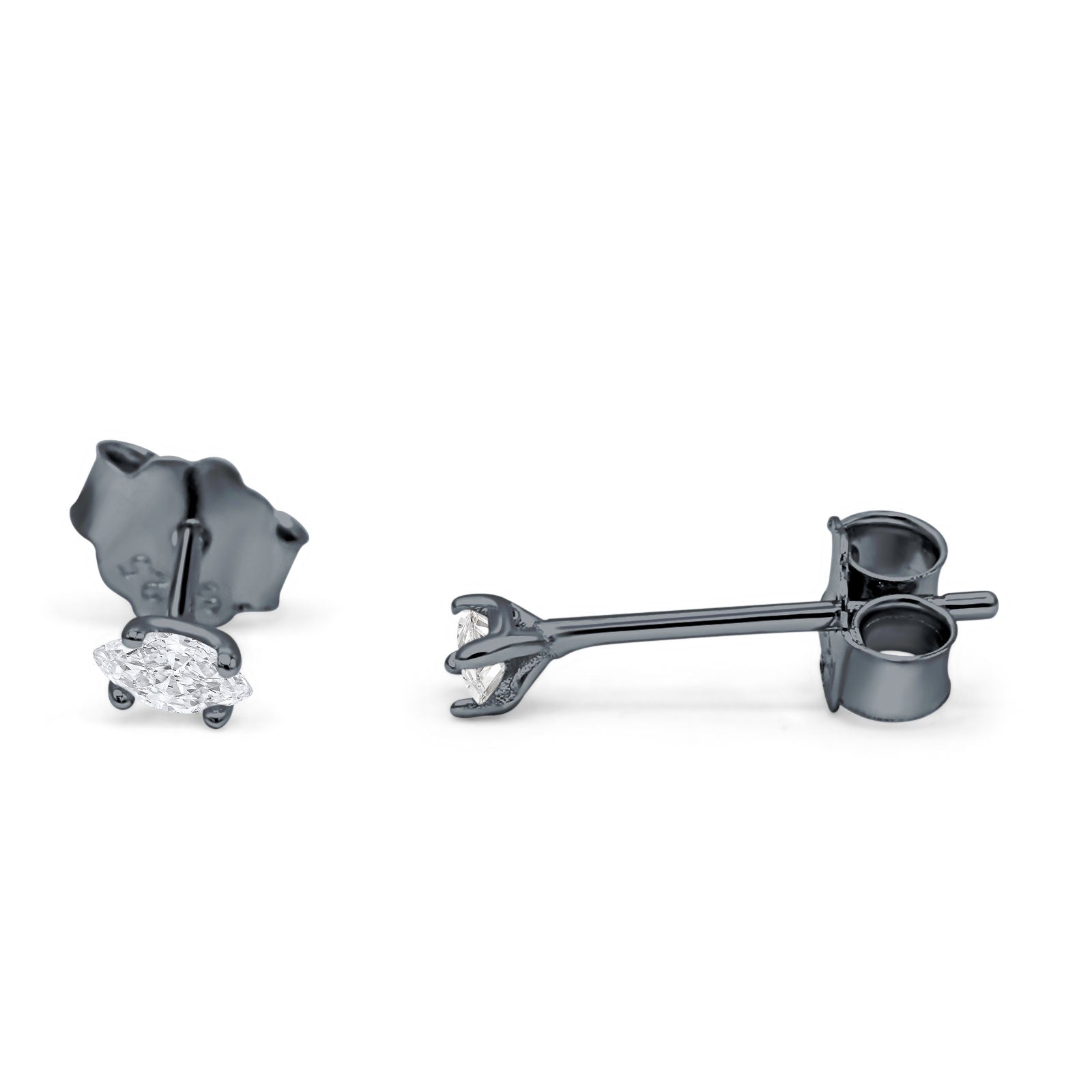 Marquise Cubic Zirconia Stud Earring Push Back 925 Sterling Silver