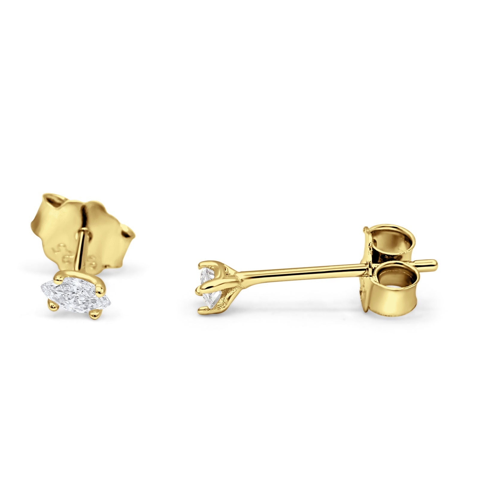Marquise Cubic Zirconia Stud Earring Push Back 925 Sterling Silver
