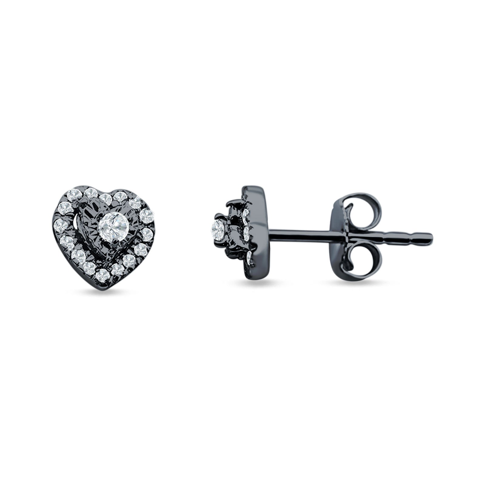 Heart Shaped Cluster Round Cubic Zirconia Stud Earring 925 Sterling Silver