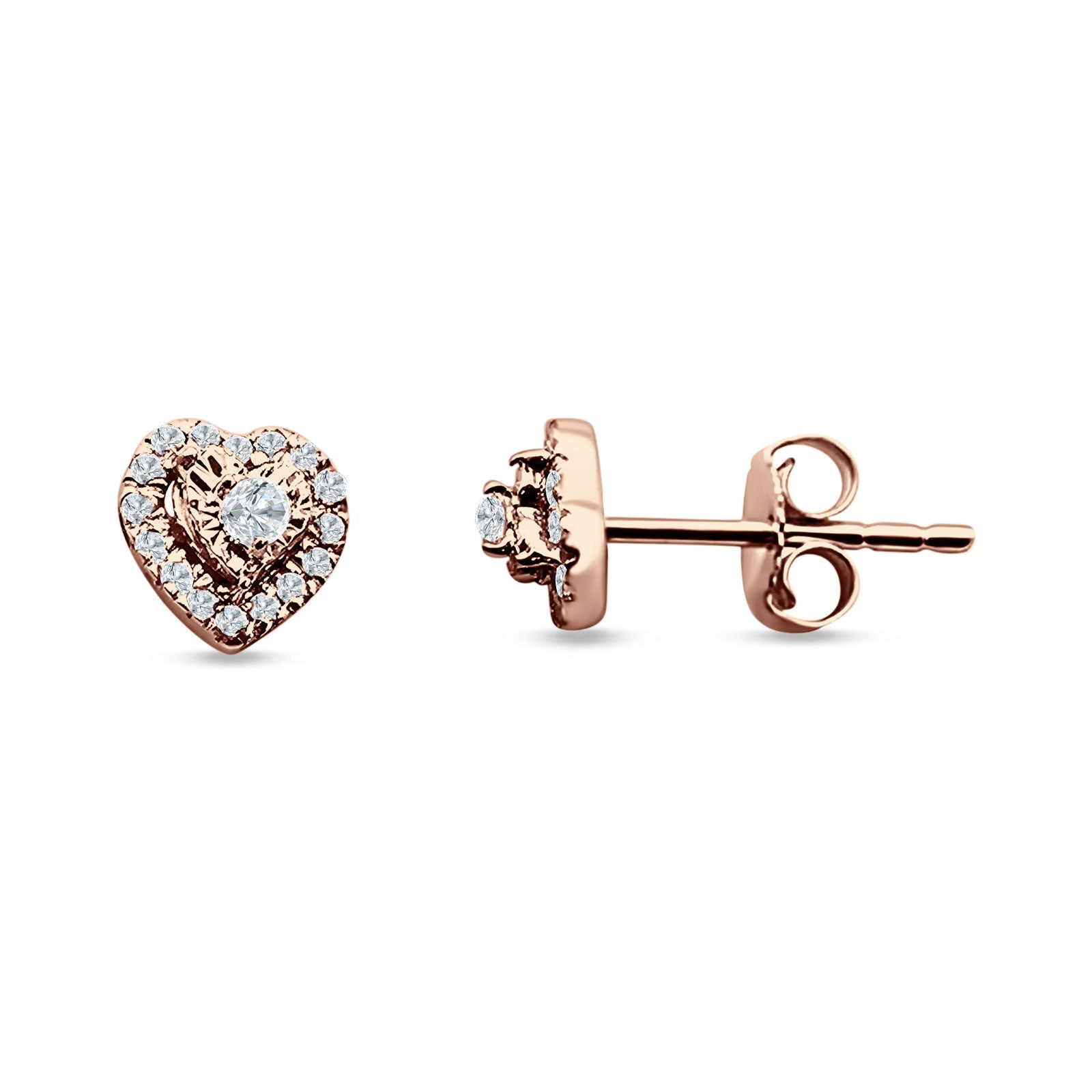 Heart Shaped Cluster Round Cubic Zirconia Stud Earring 925 Sterling Silver