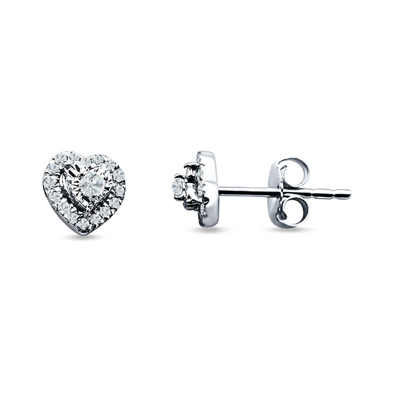 Heart Shaped Cluster Round Cubic Zirconia Stud Earring 925 Sterling Silver