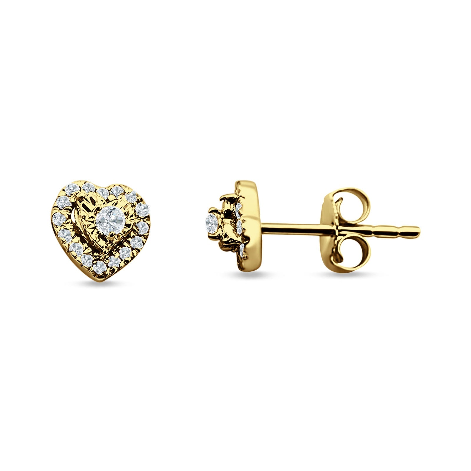 Heart Shaped Cluster Round Cubic Zirconia Stud Earring 925 Sterling Silver