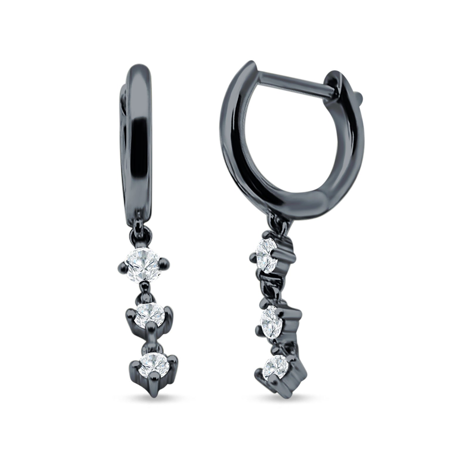 Three Round Cubic Zirconia Drop Dangle Hoop Earring 925 Sterling Silver