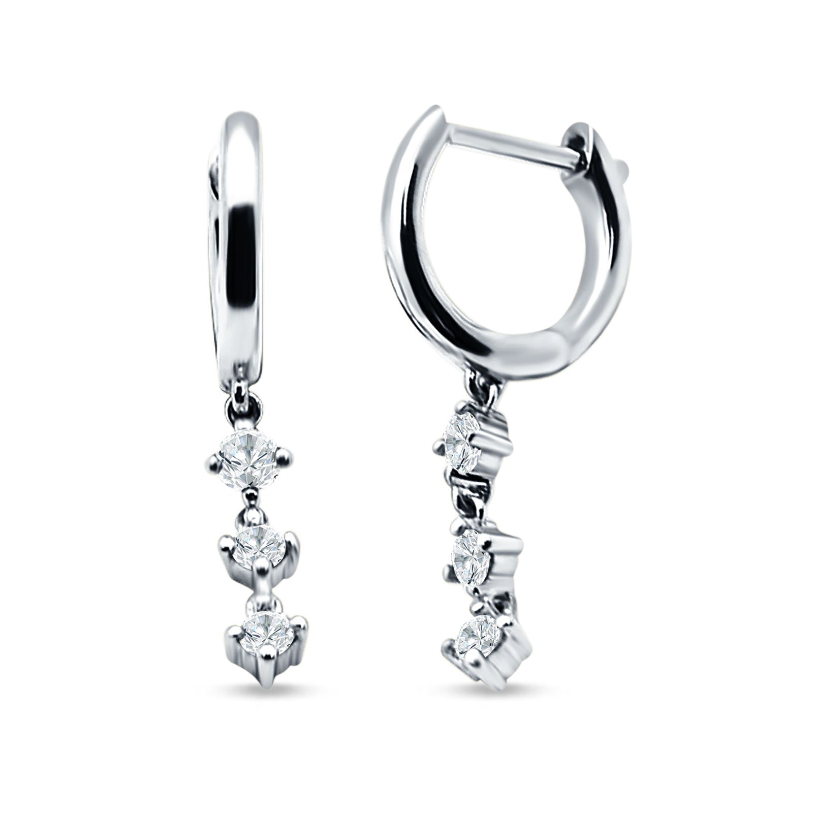 Three Round Cubic Zirconia Drop Dangle Hoop Earring 925 Sterling Silver
