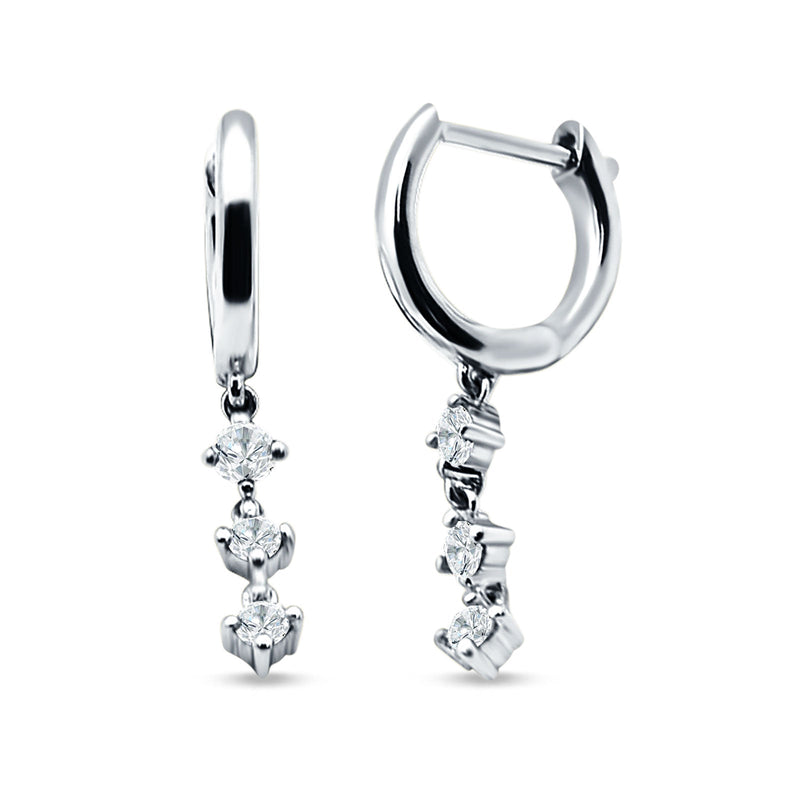 Three Round Cubic Zirconia Drop Dangle Hoop Earring 925 Sterling Silver