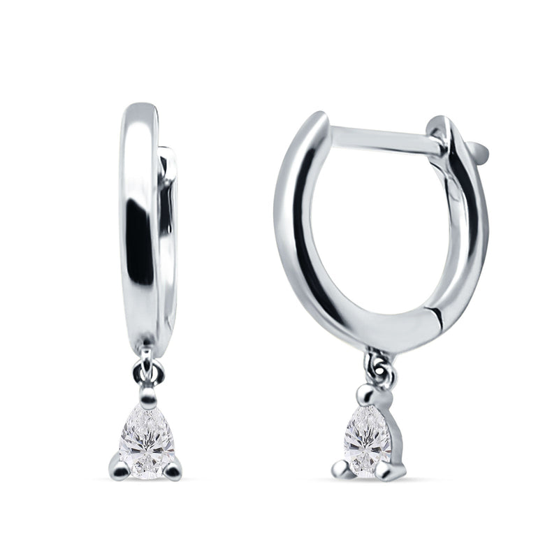 Pear Teardrop Charm Hoop Earring Cubic Zirconia 925 Sterling Silver