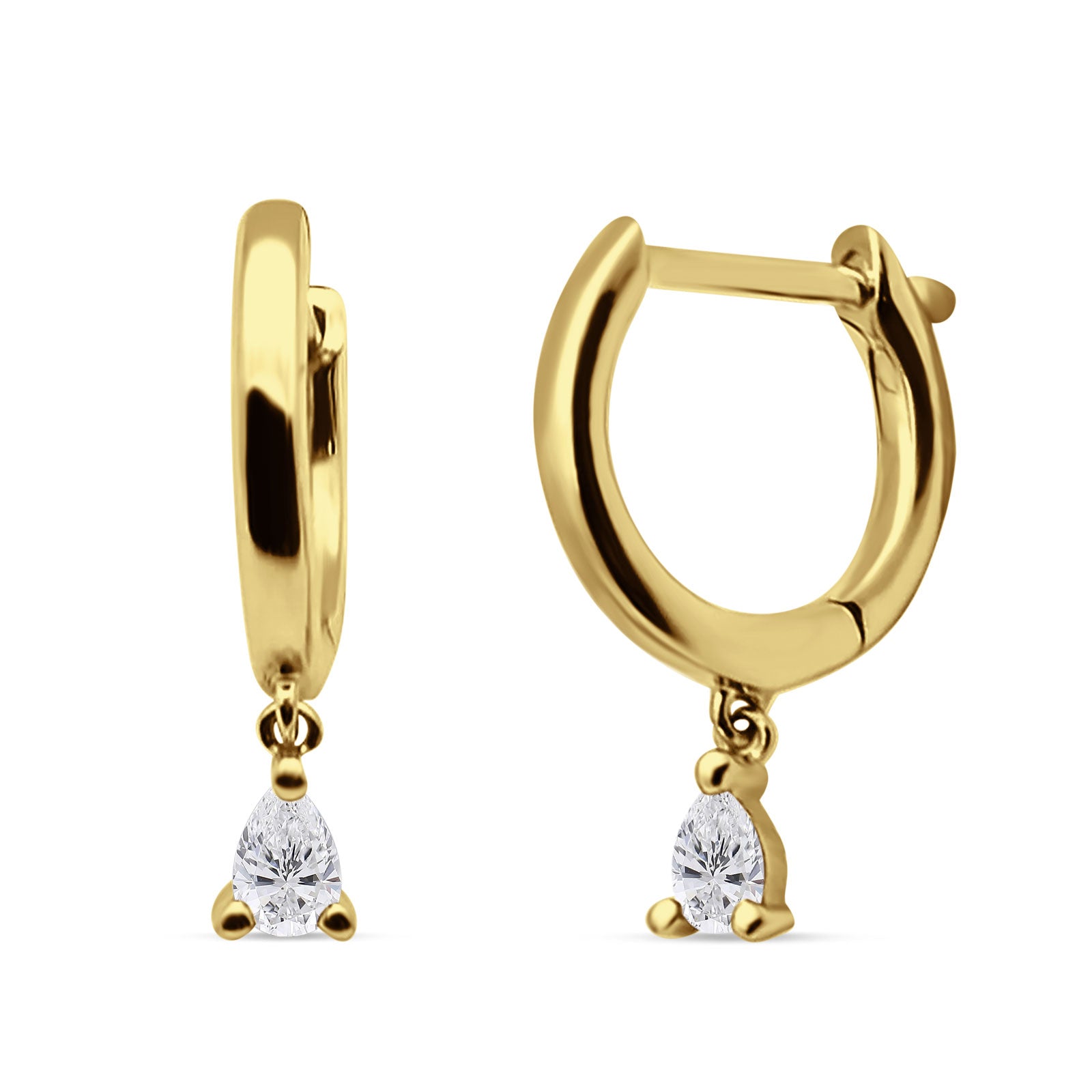 Pear Teardrop Charm Hoop Earring Cubic Zirconia 925 Sterling Silver