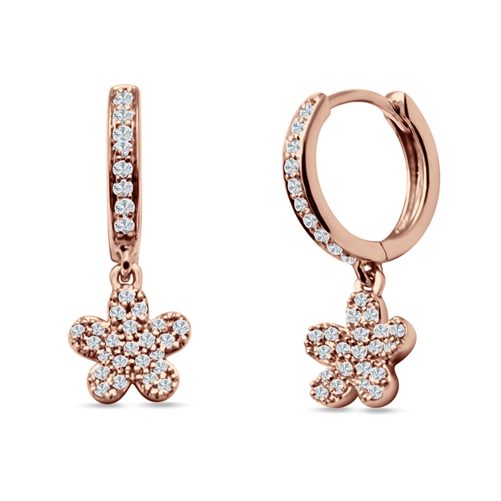 Flower Cluster Charm Huggie Hoop Earring Cubic Zirconia 925 Sterling Silver