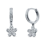 Flower Cluster Charm Huggie Hoop Earring Cubic Zirconia 925 Sterling Silver
