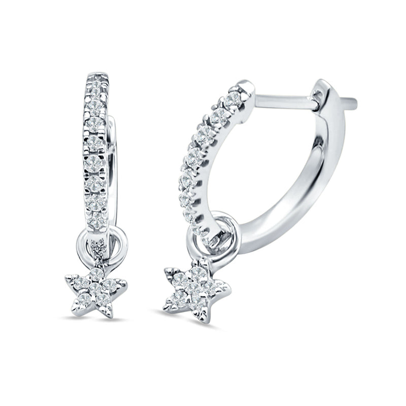 Star Cluster Charm Huggie Hoop Earring Cubic Zirconia 925 Sterling Silver