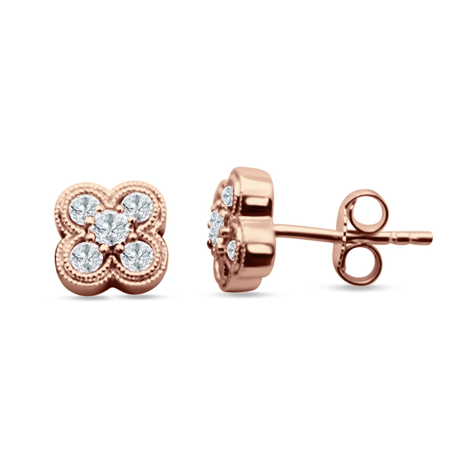 Flower Beaded Designer Stud Earring Cubic Zirconia 925 Sterling Silver