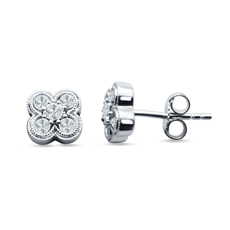 Flower Beaded Designer Stud Earring Cubic Zirconia 925 Sterling Silver