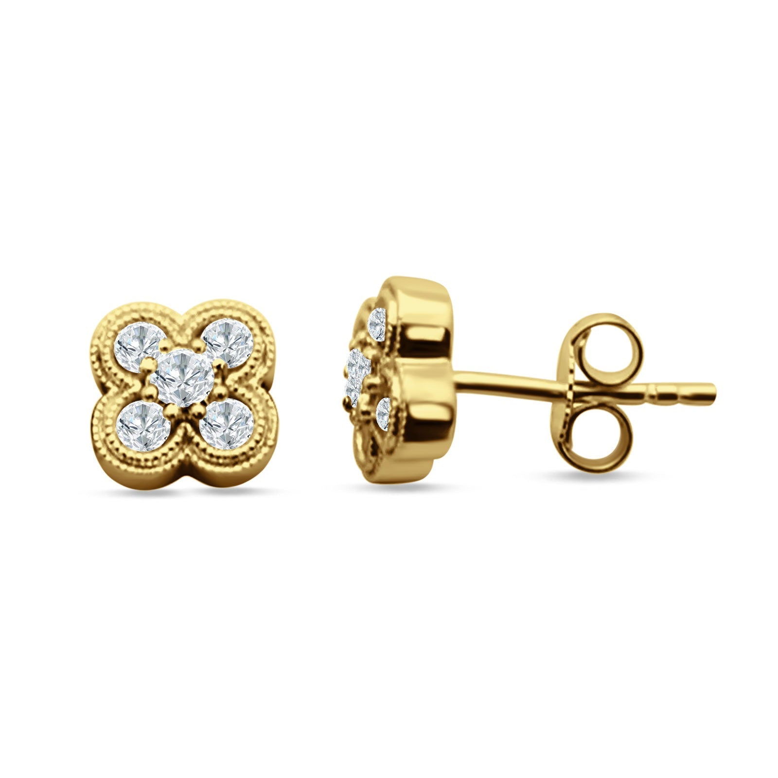 Flower Beaded Designer Stud Earring Cubic Zirconia 925 Sterling Silver