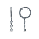 Three Stone Charm Oblong Hoop Earring Cubic Zirconia 925 Sterling Silver