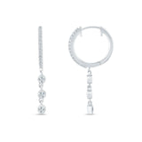 Three Stone Charm Oblong Hoop Earring Cubic Zirconia 925 Sterling Silver