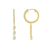 Three Stone Charm Oblong Hoop Earring Cubic Zirconia 925 Sterling Silver