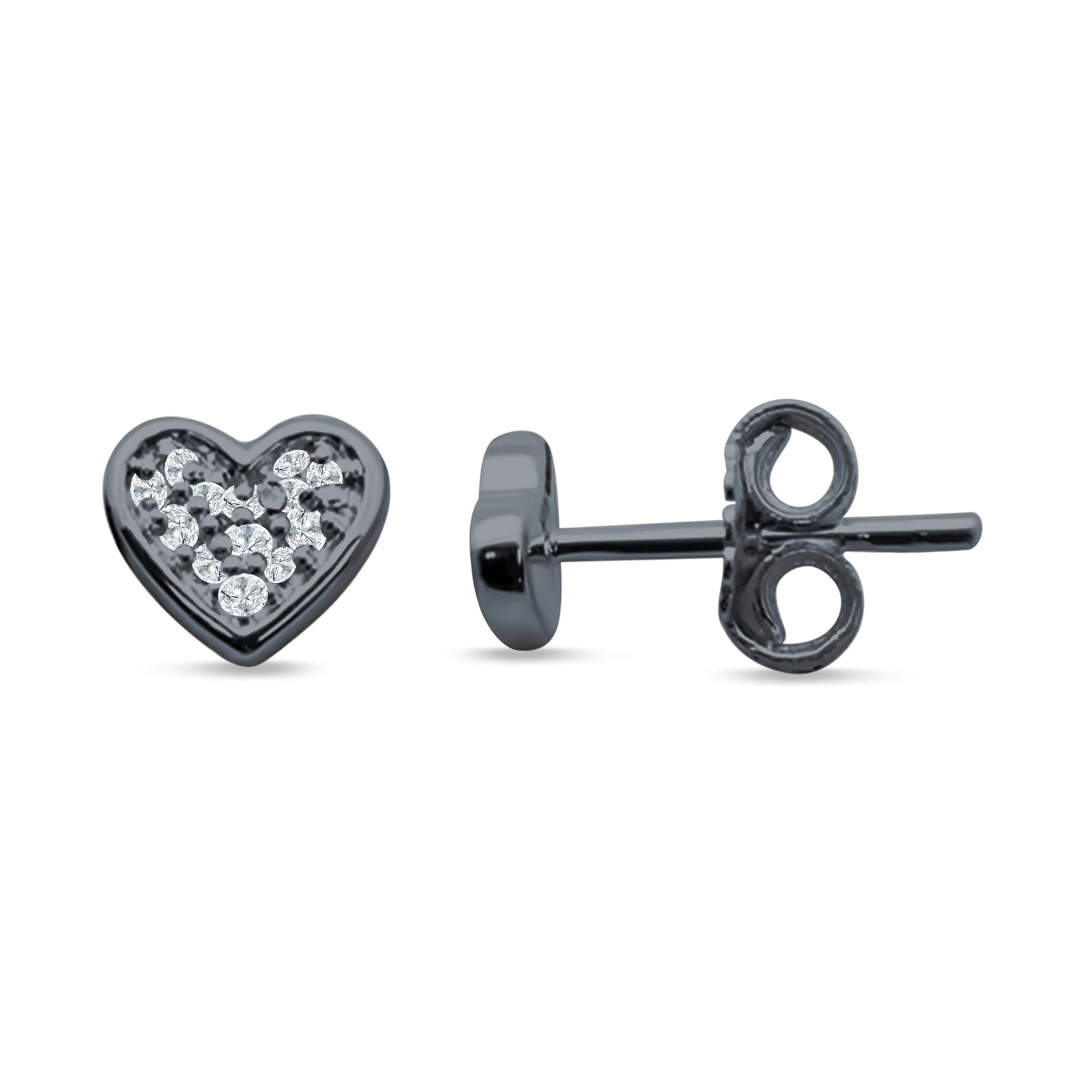 Minimalist Heart Shaped Round Cubic Zirconia Stud Earring 925 Sterling Silver