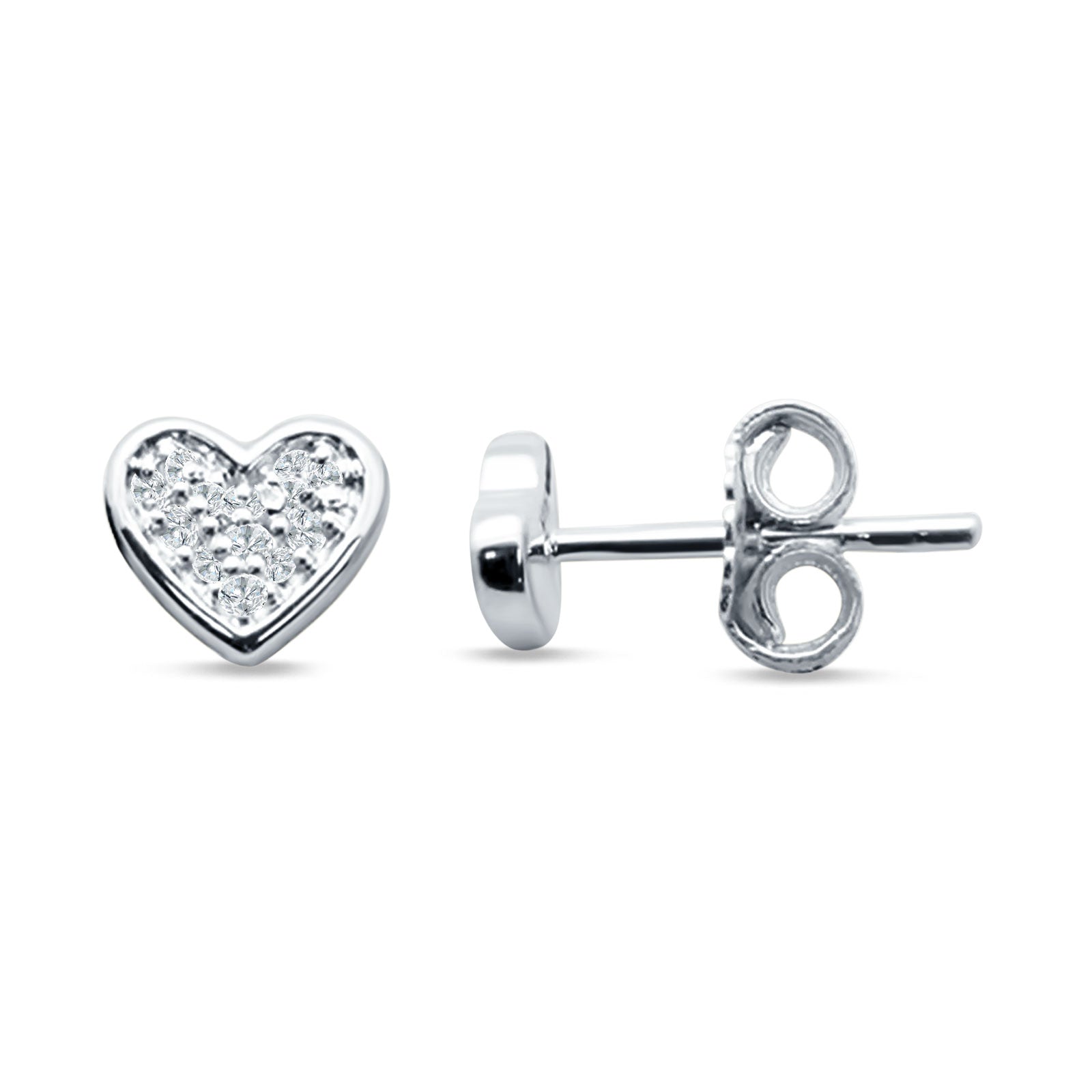 Minimalist Heart Shaped Round Cubic Zirconia Stud Earring 925 Sterling Silver