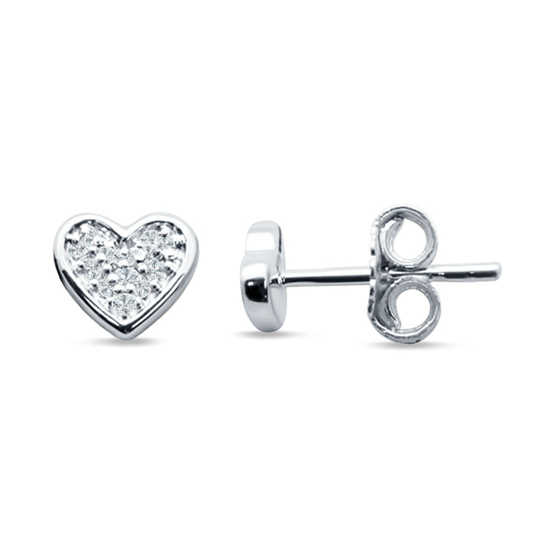 Minimalist Heart Shaped Round Cubic Zirconia Stud Earring 925 Sterling Silver