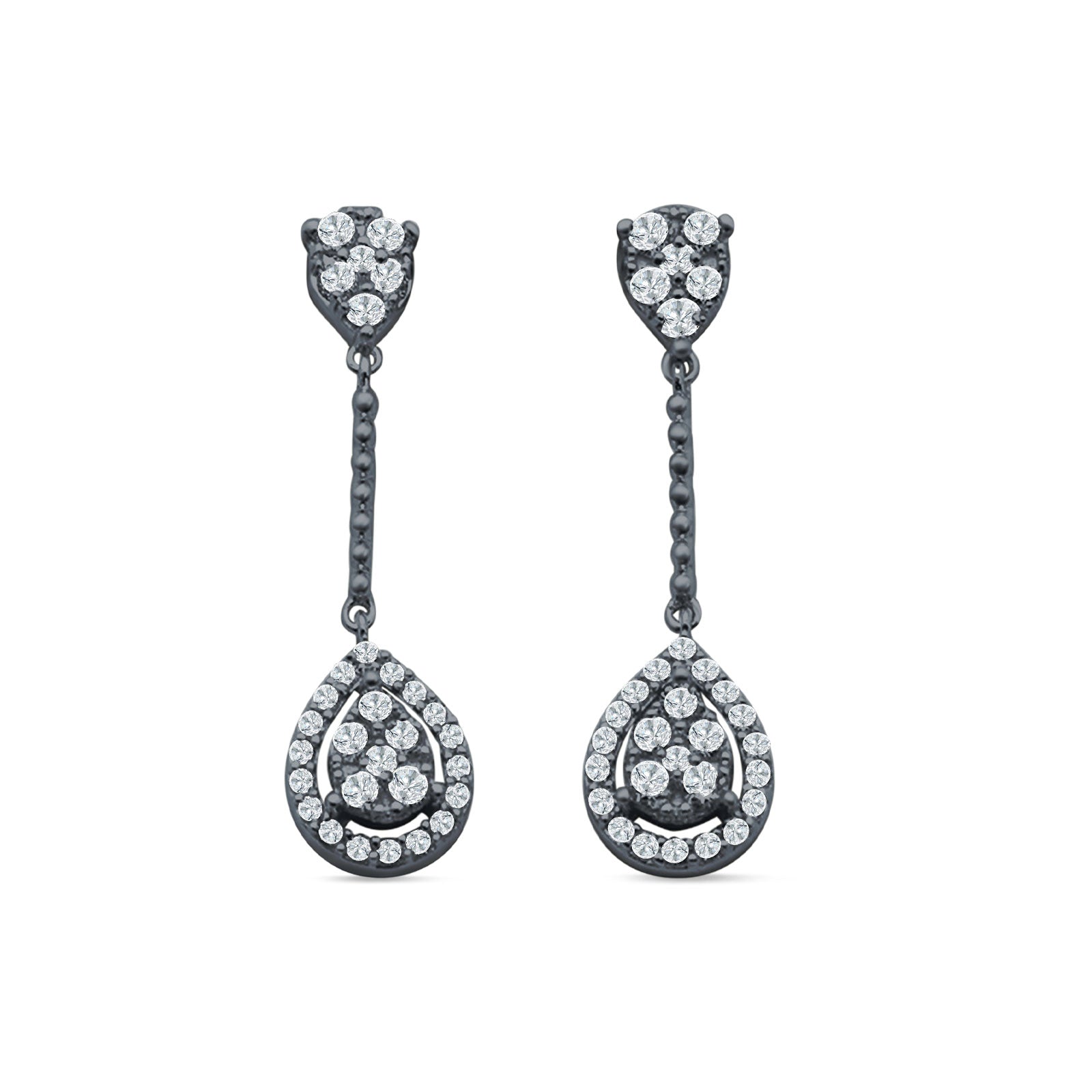 Pear Teardrop Cluster Oblong Stud Earring Cubic Zirconia 925 Sterling silver