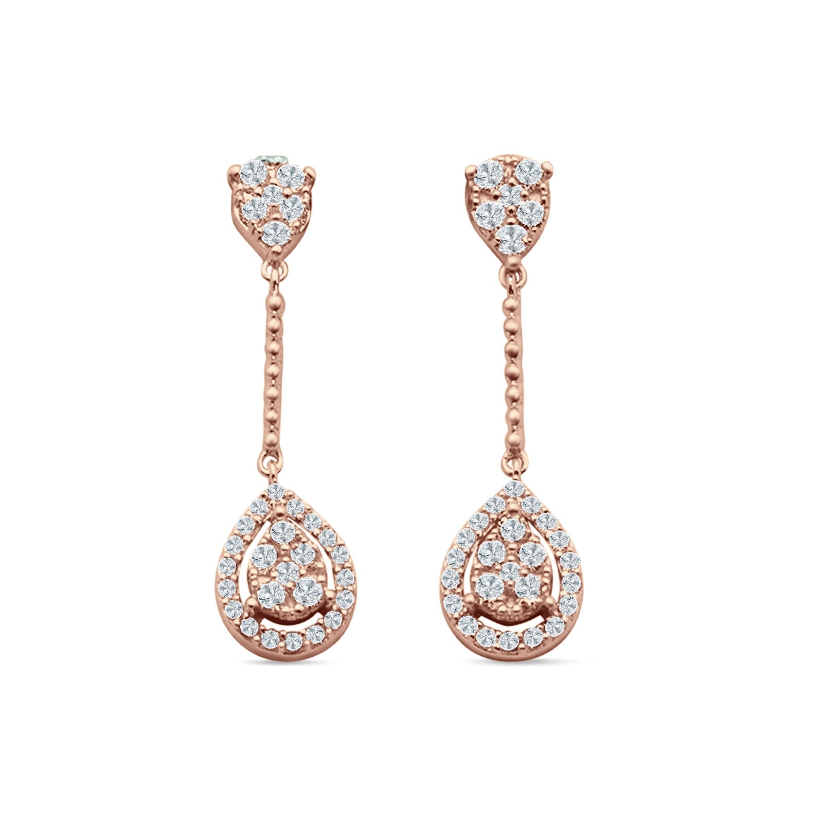 Pear Teardrop Cluster Oblong Stud Earring Cubic Zirconia 925 Sterling silver