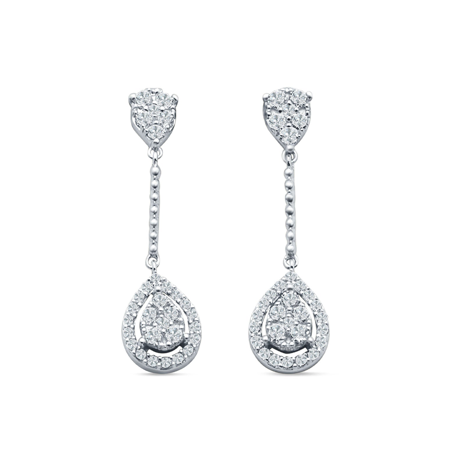 Pear Teardrop Cluster Oblong Stud Earring Cubic Zirconia 925 Sterling silver