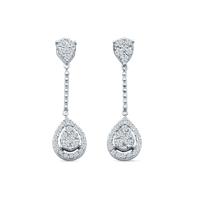 Pear Teardrop Cluster Oblong Stud Earring Cubic Zirconia 925 Sterling silver