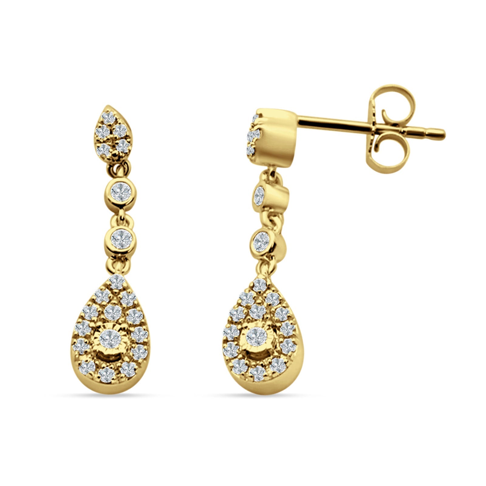 Pear Teardrop Halo Charm Drop Stud Earring Cubic Zirconia 925 Sterling Silver