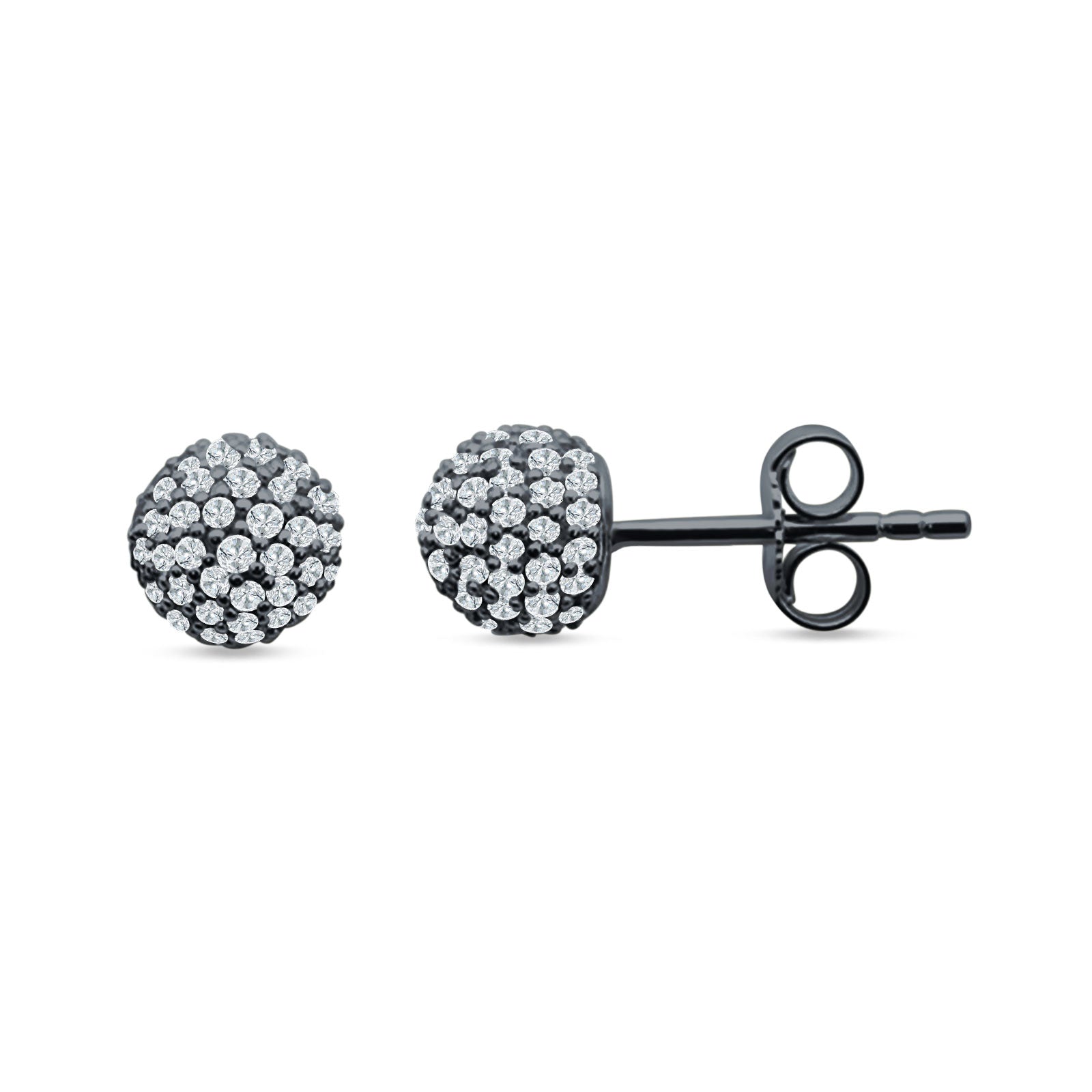 Round Halo Cluster Ball Stud Earring Cubic Zirconia 925 Sterling Silver