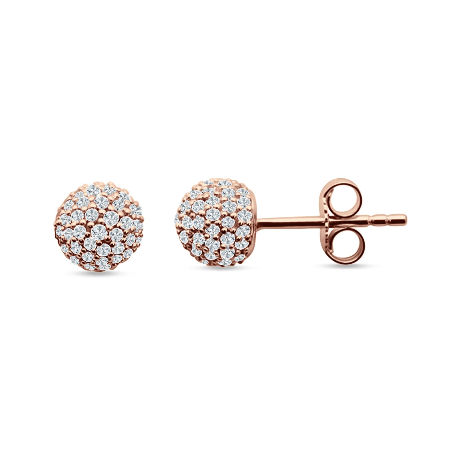 Round Halo Cluster Ball Stud Earring Cubic Zirconia 925 Sterling Silver