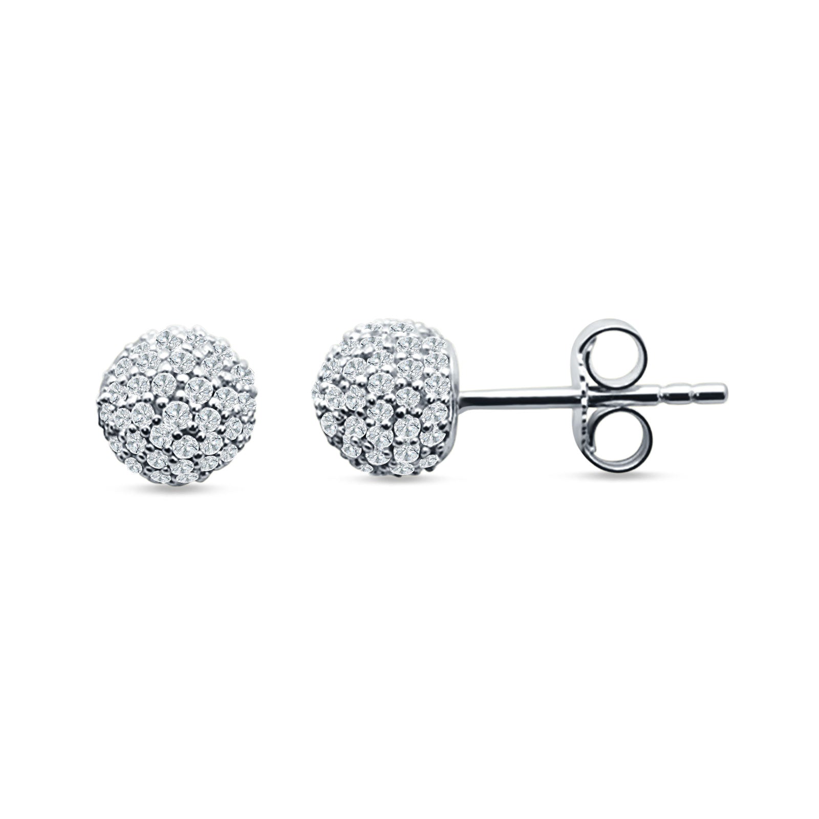 Round Halo Cluster Ball Stud Earring Cubic Zirconia 925 Sterling Silver