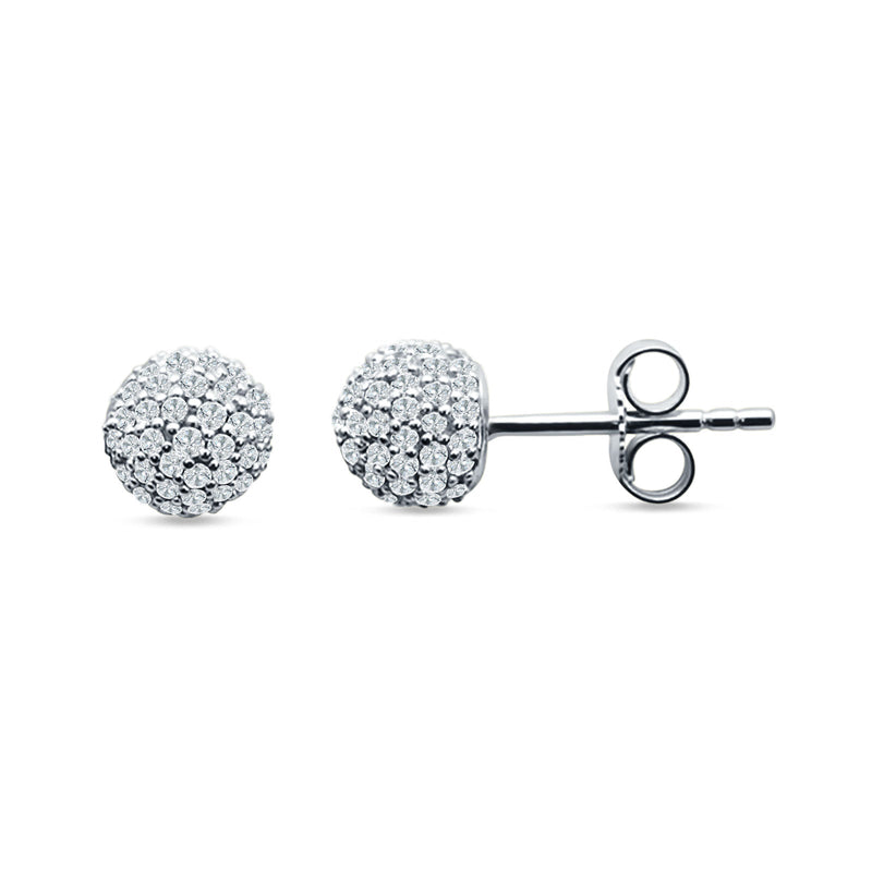 Round Halo Cluster Ball Stud Earring Cubic Zirconia 925 Sterling Silver