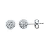 Round Halo Cluster Ball Stud Earring Cubic Zirconia 925 Sterling Silver