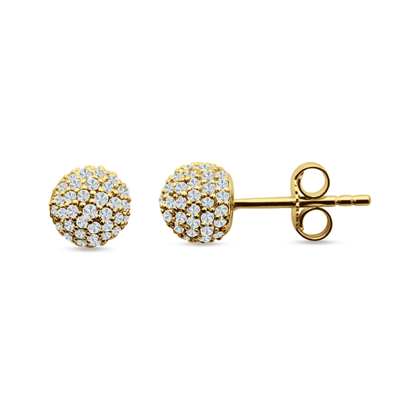 Round Halo Cluster Ball Stud Earring Cubic Zirconia 925 Sterling Silver