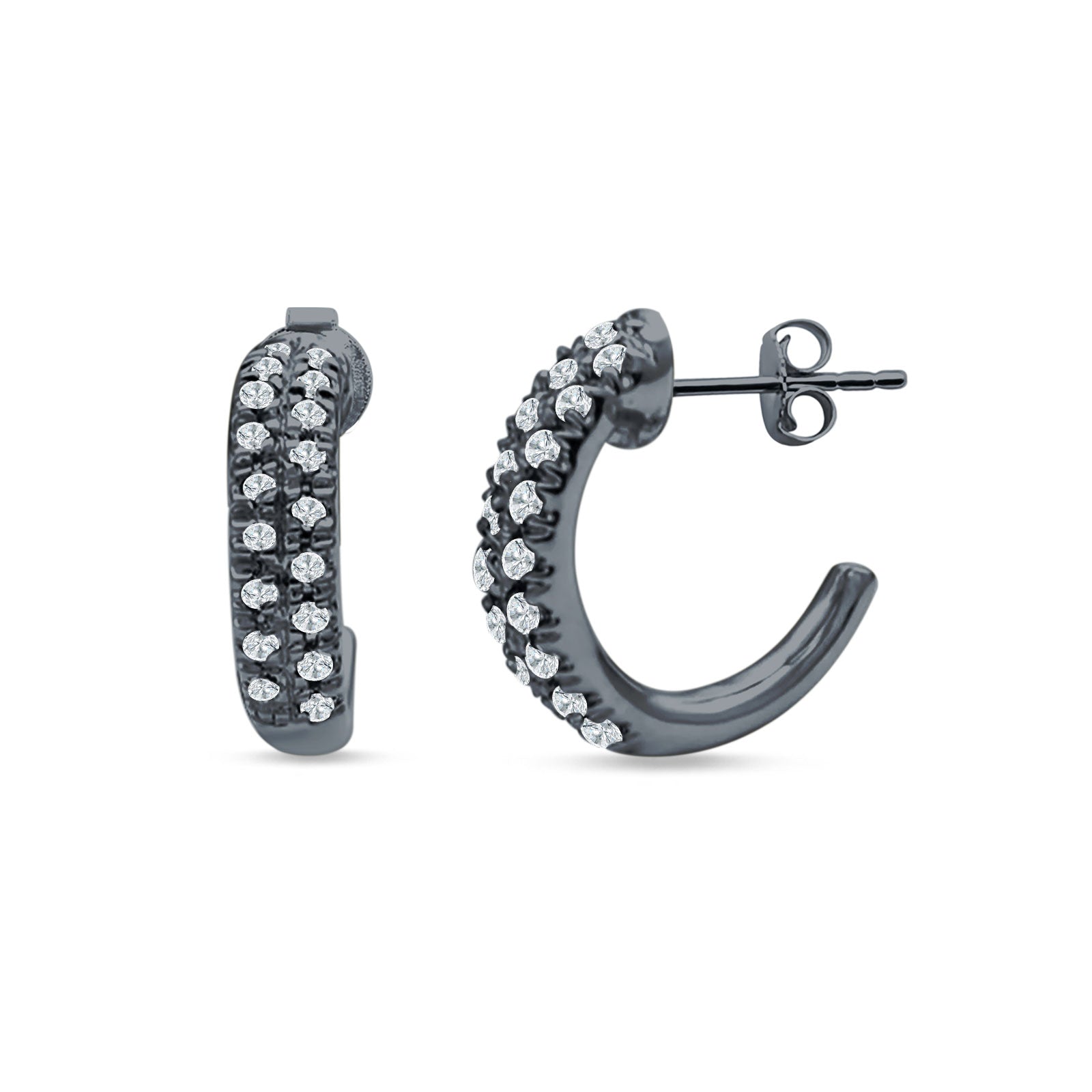 Half Hoop Stud Earring Cubic Zirconia 925 Sterling Silver