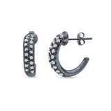 Half Hoop Stud Earring Cubic Zirconia 925 Sterling Silver